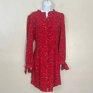 Banana Republic Red Floral Long Sleeve Dress